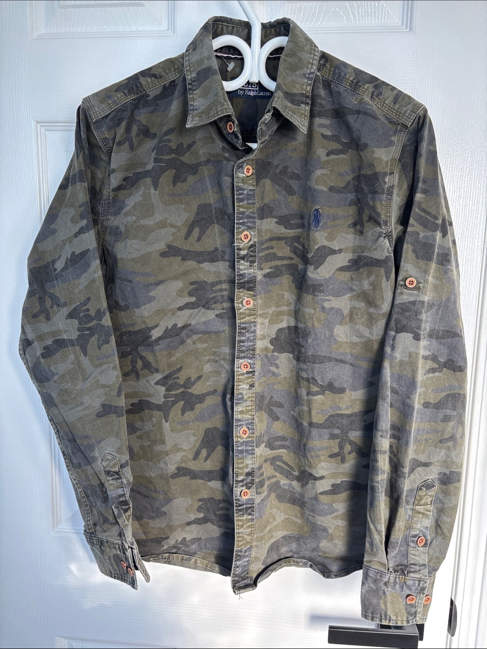 Polo Ralph Lauren Vintage Camo Denim Button Down Shirt Rugged Utilitarian M